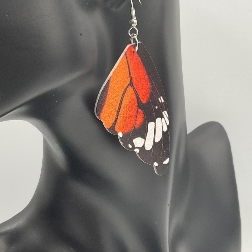 Butterfly Wing Earrings Dangle Hook Colorful Boho Festival Beach Monarch Gift - Picture 3 of 6